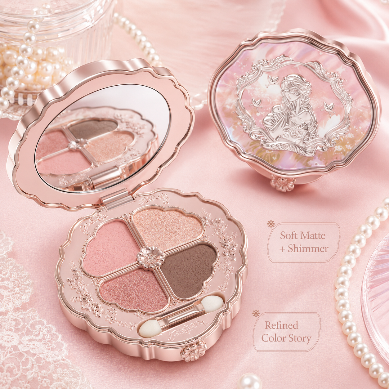 Elegant Bloom 4-Color Floral Eyeshadow Palette – Soft Glow Satin Edition