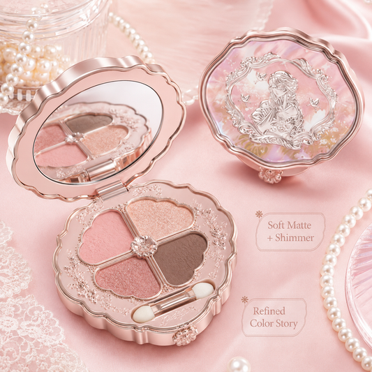 Elegant Bloom 4-Color Floral Eyeshadow Palette – Soft Glow Satin Edition