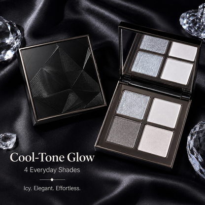 Frosted Silver Glow Quad Eyeshadow Palette – 4 Cool-Tone Essential Shades