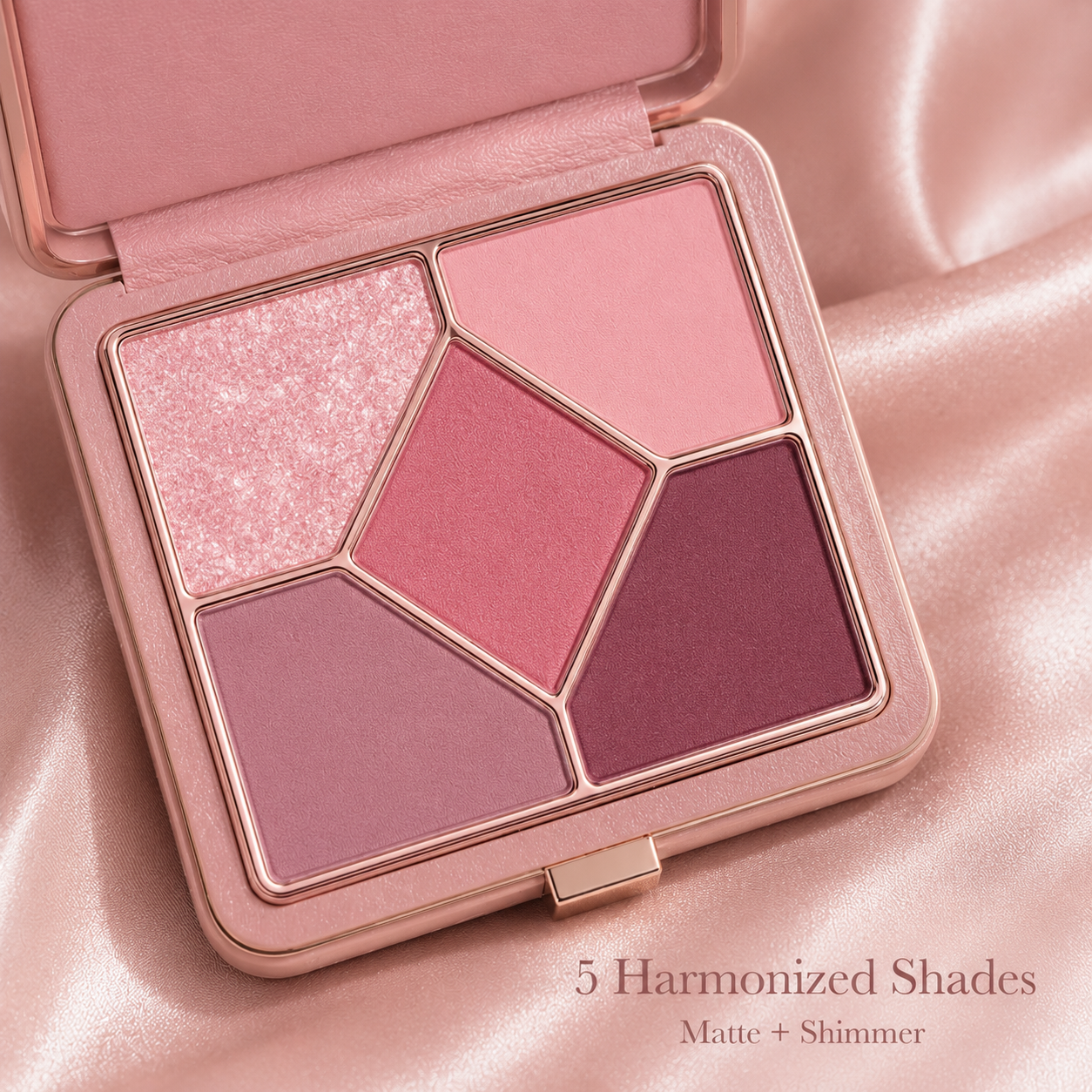 5-Color Leather Case Eyeshadow Palette – Soft Pink Matte & Shimmer Compact