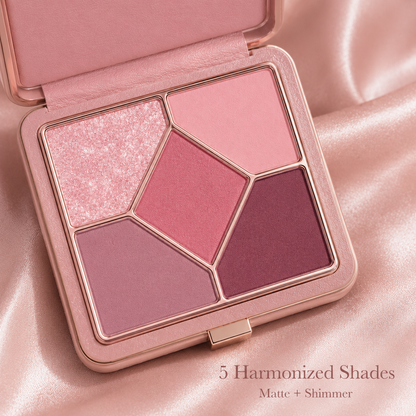 5-Color Leather Case Eyeshadow Palette – Soft Pink Matte & Shimmer Compact