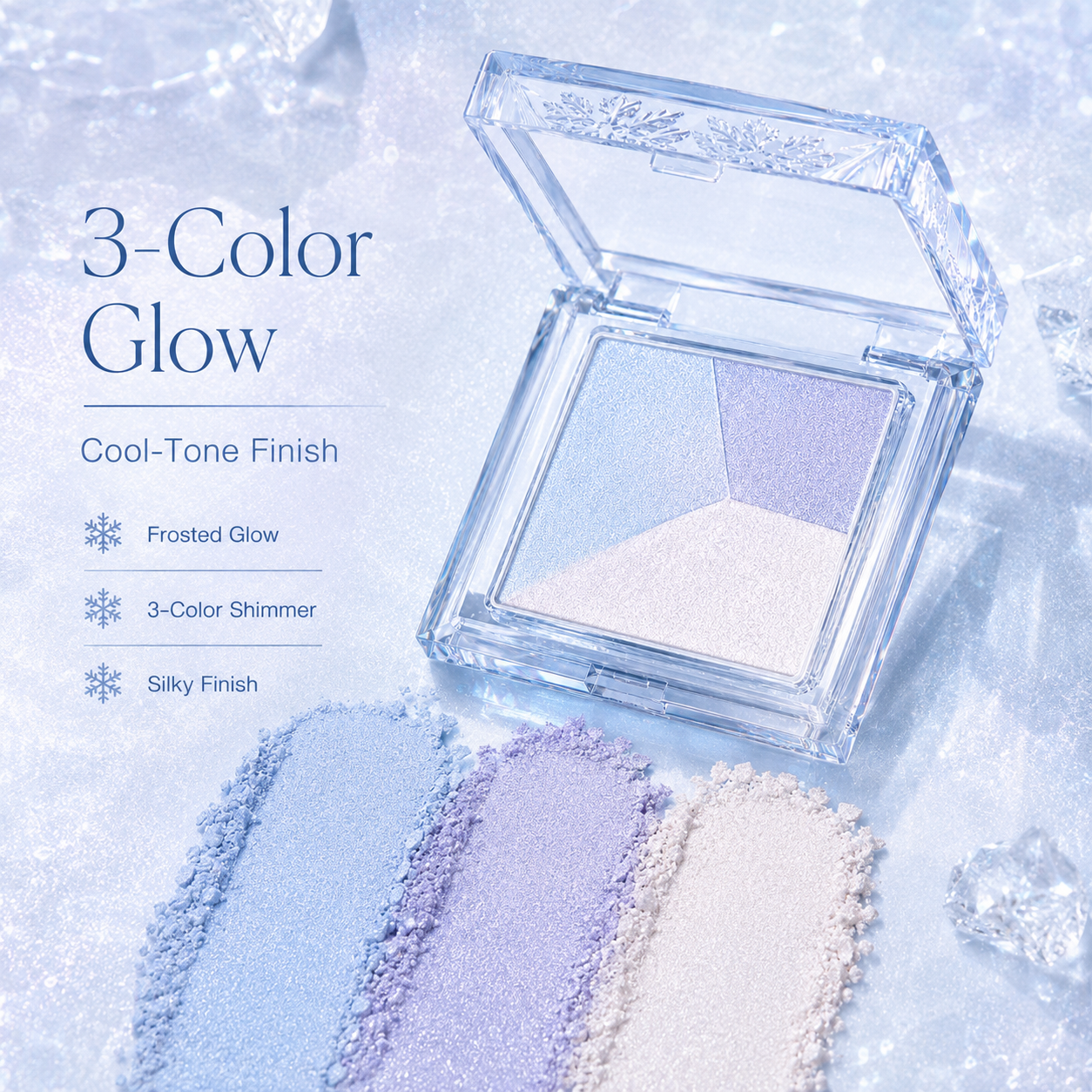 3-Color Icy Blue Eyeshadow Palette – Cool Tone Shimmer & Silky Blend Compact Makeup