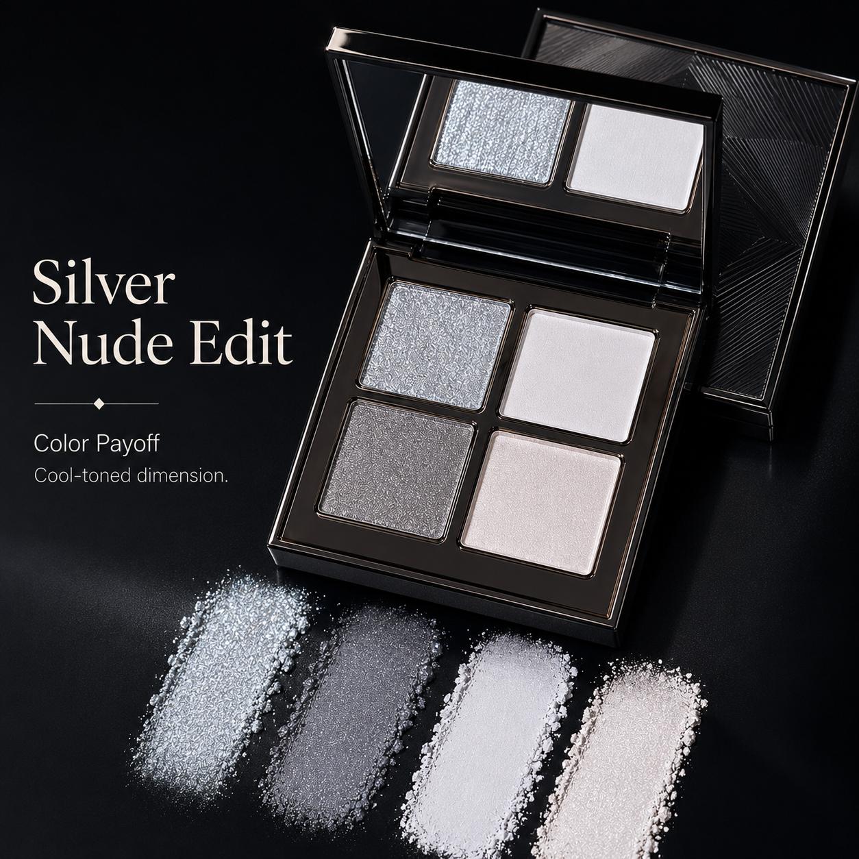 Frosted Silver Glow Quad Eyeshadow Palette – 4 Cool-Tone Essential Shades