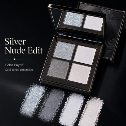 Frosted Silver Glow Quad Eyeshadow Palette – 4 Cool-Tone Essential Shades