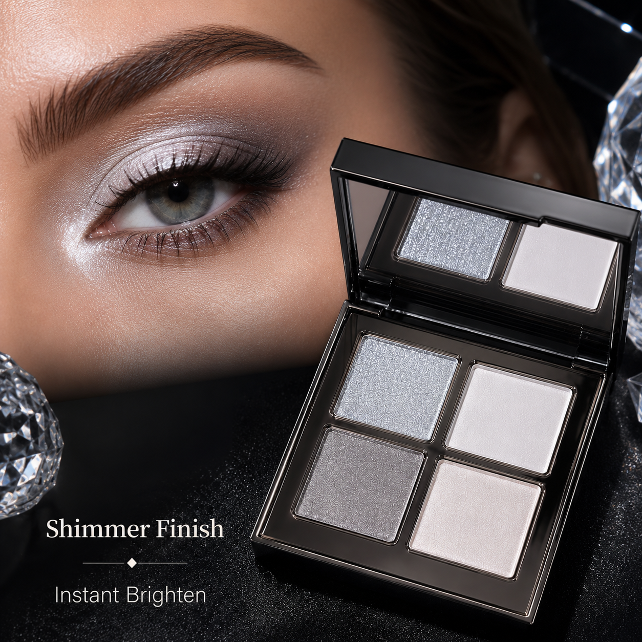 Frosted Silver Glow Quad Eyeshadow Palette – 4 Cool-Tone Essential Shades