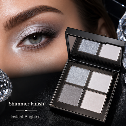 Frosted Silver Glow Quad Eyeshadow Palette – 4 Cool-Tone Essential Shades
