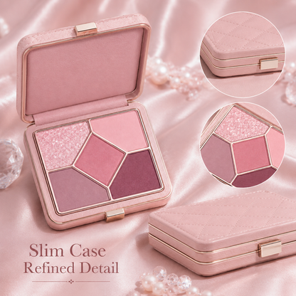 5-Color Leather Case Eyeshadow Palette – Soft Pink Matte & Shimmer Compact
