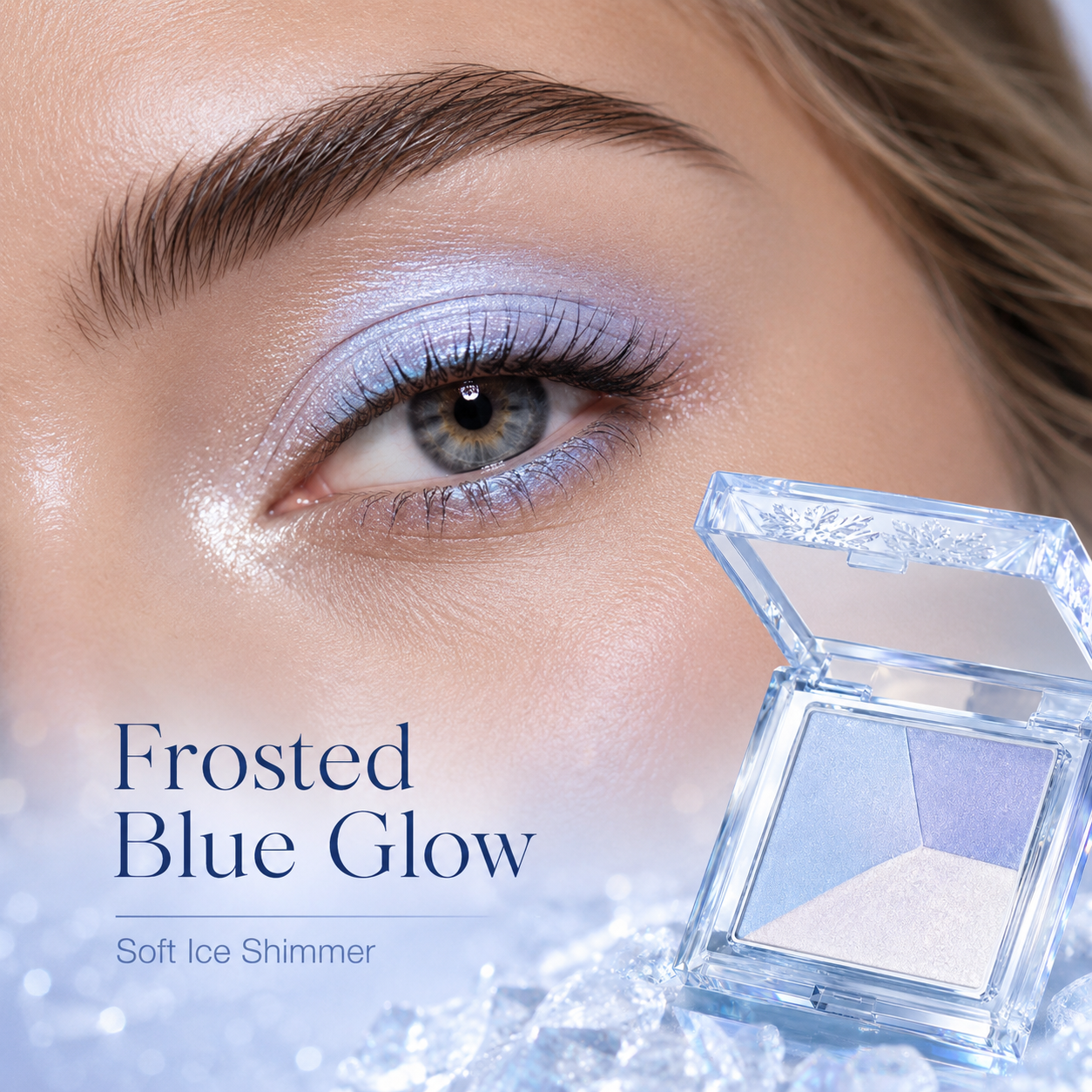 3-Color Icy Blue Eyeshadow Palette – Cool Tone Shimmer & Silky Blend Compact Makeup