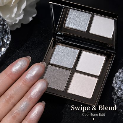 Frosted Silver Glow Quad Eyeshadow Palette – 4 Cool-Tone Essential Shades