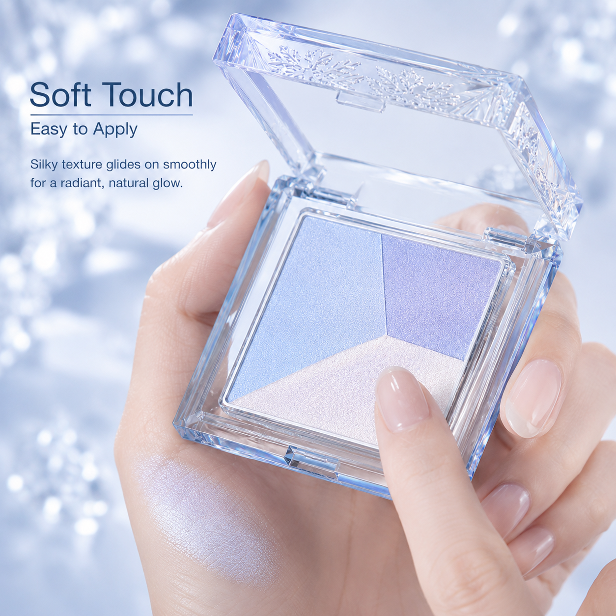3-Color Icy Blue Eyeshadow Palette – Cool Tone Shimmer & Silky Blend Compact Makeup