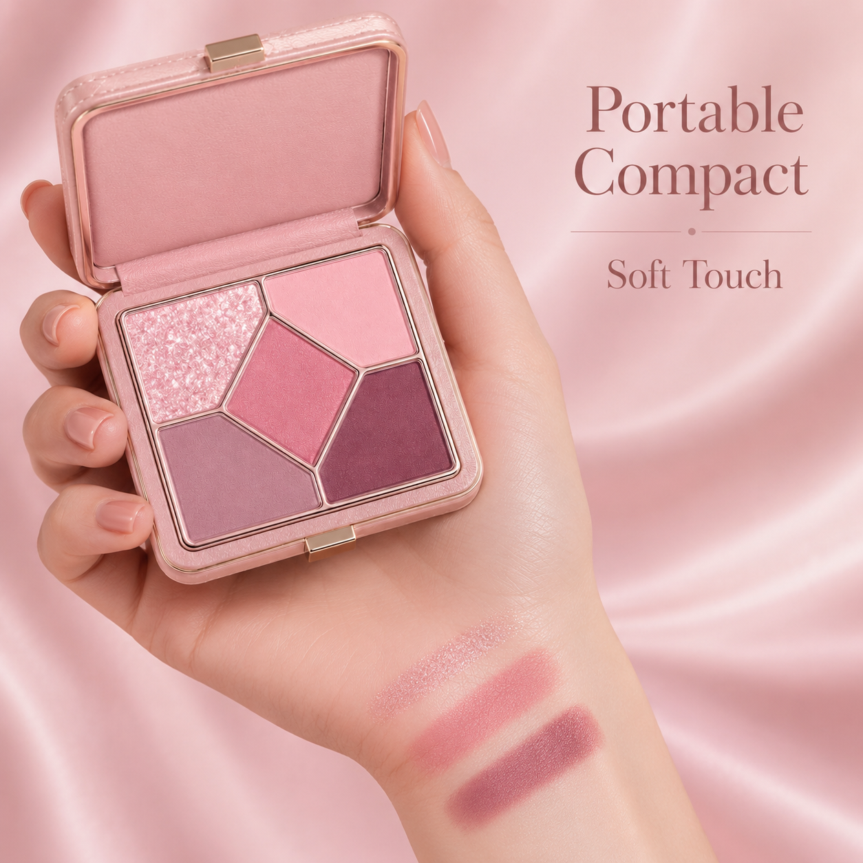 5-Color Leather Case Eyeshadow Palette – Soft Pink Matte & Shimmer Compact
