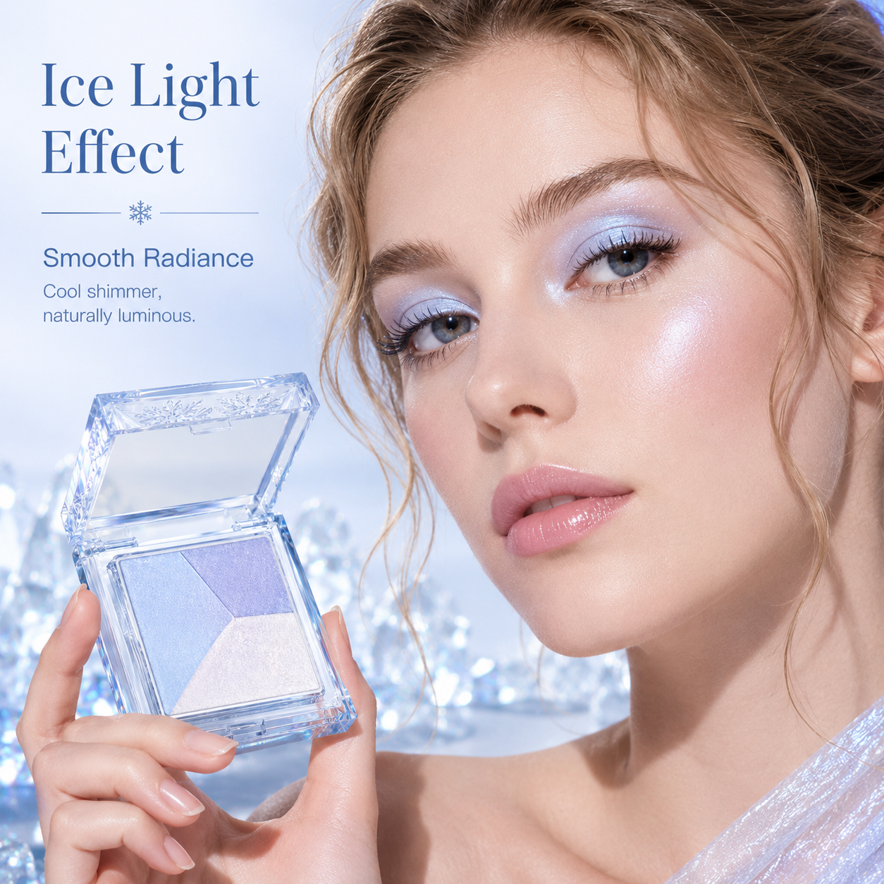 3-Color Icy Blue Eyeshadow Palette – Cool Tone Shimmer & Silky Blend Compact Makeup