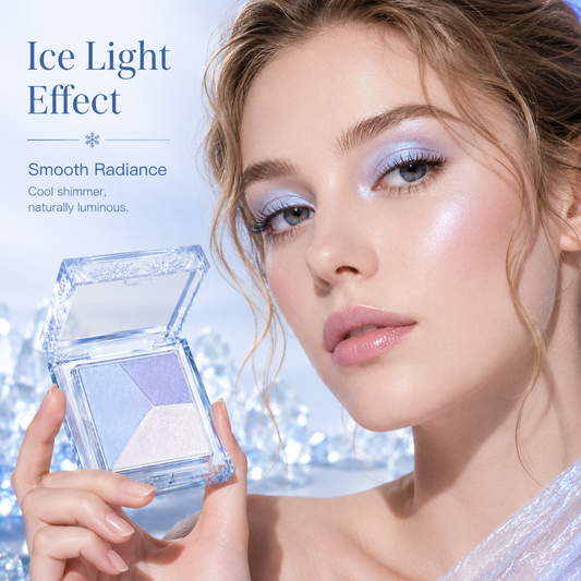 3-Color Icy Blue Eyeshadow Palette – Cool Tone Shimmer & Silky Blend Compact Makeup