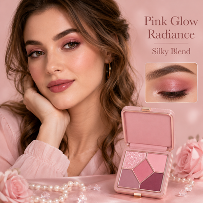 5-Color Leather Case Eyeshadow Palette – Soft Pink Matte & Shimmer Compact