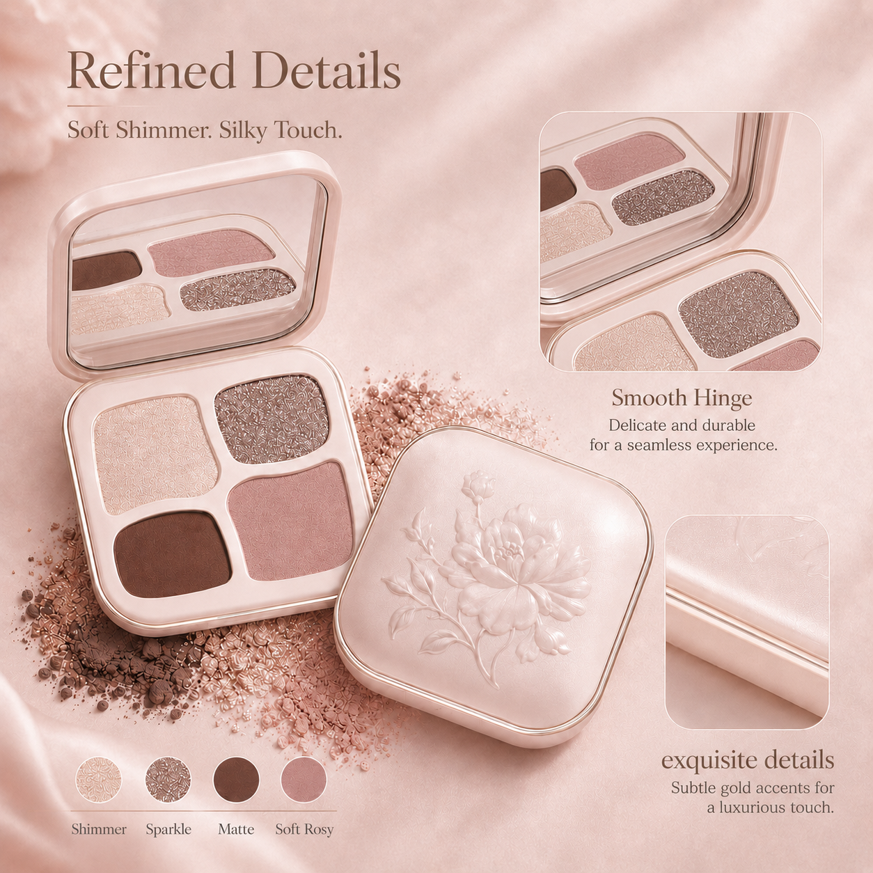 Elegant 4-Color Nude Glow Eyeshadow Palette – Silky Blend, Soft Radiance & Everyday Natural Definition
