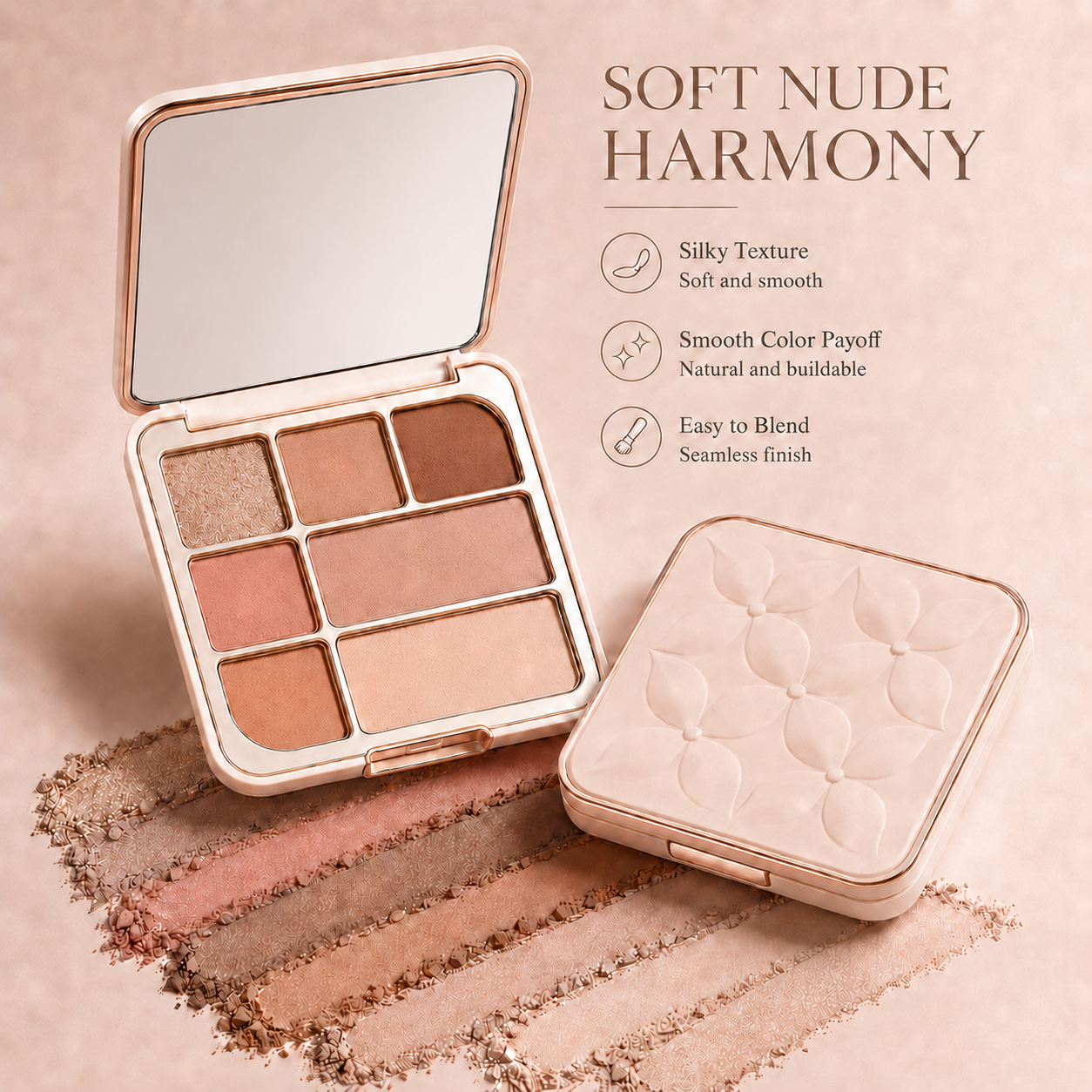 Soft Nude Multi-Use Eyeshadow Palette – Smooth Blend, Natural Glow & Long-Wearing Everyday Color
