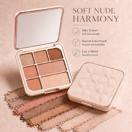 Soft Nude Multi-Use Eyeshadow Palette – Smooth Blend, Natural Glow & Long-Wearing Everyday Color